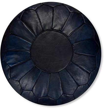 Poufs&Pillows Premium XL Echtleder Pouf - Handgefertigt - gefüllt geliefert - Ottoman Sitzsack Fußhocker Puff (Dunkelblau)