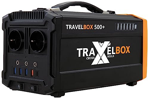 CROSS TOOLS Powerstation 500W - Tragbarer Solargenerator 555Wh (700W Spitzenleistung, Quickcharge Opt. - Für Festival, Camping, Notstrom - Robust, Kompakt, IP-Schutz, Tragegurt) TRAVELBOX 500+, 68053
