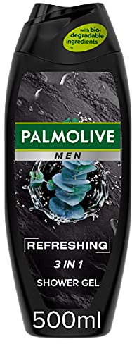 Palmolive Men Refreshing Shower Gel 400ml, 3 in 1 Body, Face & Hair Wash with Eucalyptus Essential Oil and Sea Salt Extract (1x400ml)