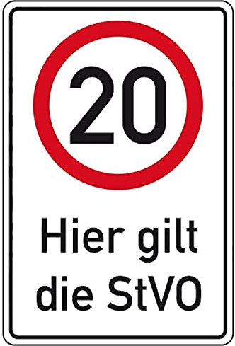 Aufkleber Geschwindigkeit Hinweis 20 km/h, Hier Gilt die StVO Verkehr Schild Folie selbstklebend | Größe wählbar Made in Germany, Größe: 45x30 cm