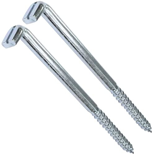AERZETIX - C48192 - Juego de 2 - Gancho en forma de L Ø7x126mm - tornillos de madera roscados - bisagra de talón de tornillo - bisagra de tornillo de pitón cuadrado