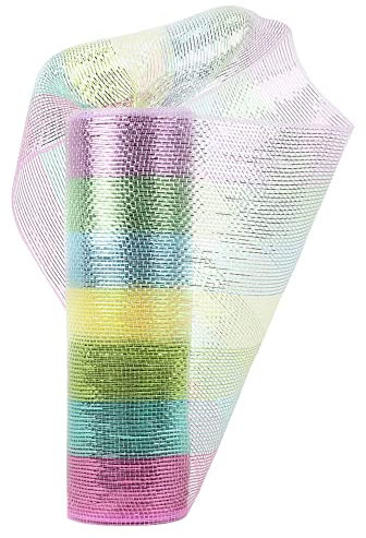 HUIHUANG Pastell-Deko-Netz, 25,4 cm breit, mehrfarbig, Metallic-Deko-Netzband für Osterkränze, Geschenkband, Schleifenband, Zubehör, Girlande, Heimdekoration, Geschenkverpackung, Basteln, 9,1 m