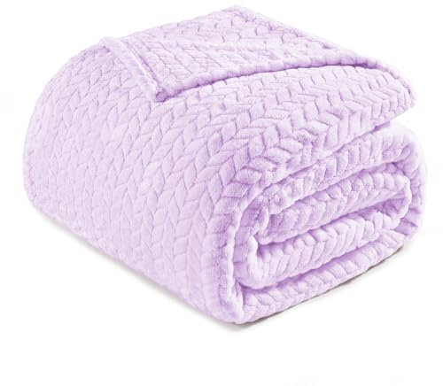 Exclusivo Mezcla Coperta Plaid Pile di Flanella per Divano, 220x240 CM Coperta Letto Matrimoniale con Modello a Foglie, Morbida e Calda, Viola lilla