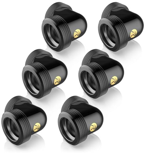 RAIJINTEK PELIAS Schwarz - D160906 G1/4 16mm OD 90° Messing Hartrohr-Anschlüsse für PC-Wasserkühlung, Schwarz, 6 Stück