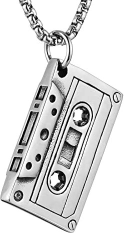 HZMAN Double Sided Stainless Steel Vintage Tape Necklace Hip Hop Pendant 22+2 Inch Box Chain
