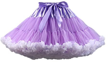 Homipooty Sottogonna elastica da donna in tulle, tutù per feste, multistrato, per cosplay, gonna, lunghezza 40 cm, vita 56-95 cm, viola/bianco, 56-100cm