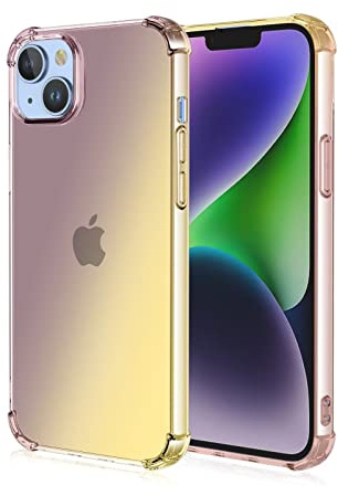 HONLEN Coque pour iPhone 14 Étui, (6.1 inches) Transparente Dégradée TPU Silicone Quatre Coins Renfort d'angle Case