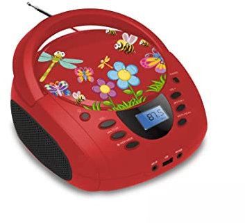 Lecteur - Radio CD - USB WeKids: FM, Lecteur CD/CD-R/CD-RW/MP3, RMS2*2W, entrée Aux et Micro, modèle Rouge Insecte