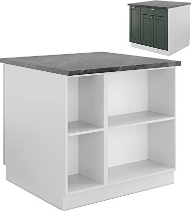 Vicco Isla de Cocina Fame-Line, Verde-Dorado Casa de Campo/Blanco, 90 cm con cajón, sin encimera