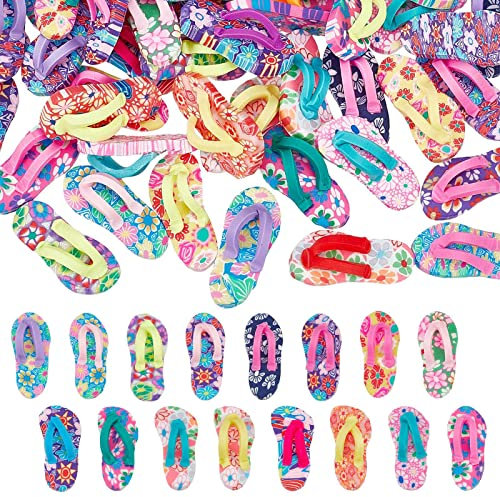 SUNNYCLUE 1 Box 50 Stück Flip Flop Charms Polymer Clay Cabochon Handgemachte Blume Bedruckte Pantoffel Ornament Flache Rückseite Cabochons Miniatur Flip Flops Für Kunsthandwerk Schmuckherstellung Scra