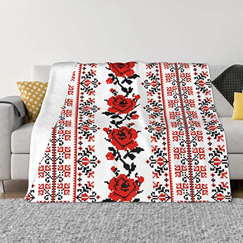 Ukrainische Stickerei Stil Rose Fleece Überwurf Decke für Couch - Dicke flauschig warme weiche Decken und Überwürfe für Sofa, Schlafzimmer Decke