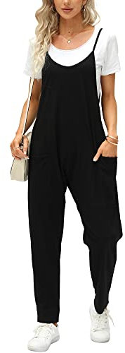 Ebifin Latzhose Damen Arbeitshose Sommer Lose Overall Jumpsuit Ärmelloser Latzhosen mit Große Taschen.Schwarz.S