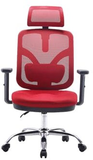 Angel Bürostuhl ergonomisch | Schreibtischstuhl hat verstellbare Lordosenstütze & Kopfstütze | Office Chair mit Höhenverstellung und Wippfunktion | Bürostuhl 150 kg belastbar | Farbe: Rot