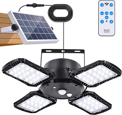 Solarlampen für Außen mit Fernbedienung,Solar Hängelampe 128LED 4400mAh Battery mit 5M Kabel,IP65 Wasserdicht,Bewegungsmelder,4 Modi,für Innen Außen Garten Camping Hühnerstall Gewächshaus