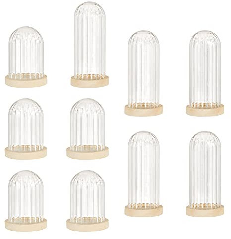 nbeads 10 Pcs 2 Tailles Mini Dôme en Verre avec Base en Bois, Cloche en Verre à Dôme en Verre Mini Fleur Éternelle Verre à Haute Résistance avec Cloche en Bois, Base en Bois de Décoration de Bureau