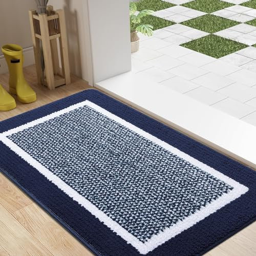 Homaxy Door Mats Indoor, 60 X 90 cm, Non Slip Dirt Trapper Machine Washable Soft Doormats, Super Absorbent Floor Mat for Front Back Door, Pets and Dogs, Navy Blue