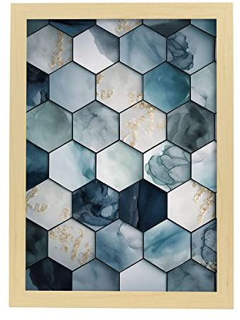 Nacnic Poster mit weichen blauen Sechsecken A4 Leichter Holzrahmen