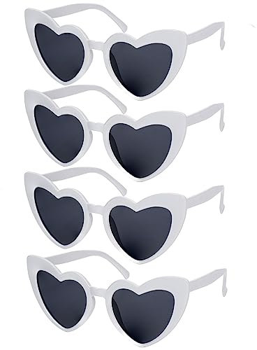 4 Pack Vintage Heart Shaped Sunglasses White Sunglasses For Women Cat Eye Ladies Fashion Retro Eyeglasses, Vintage Love Heart Eyeglasses for Protection Eyewear