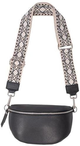 Umhängetasche Crossbody Bag Gürteltasche in Gr. M aus 100% Leder mit breitem Gurt - Helen (schwarz 3)