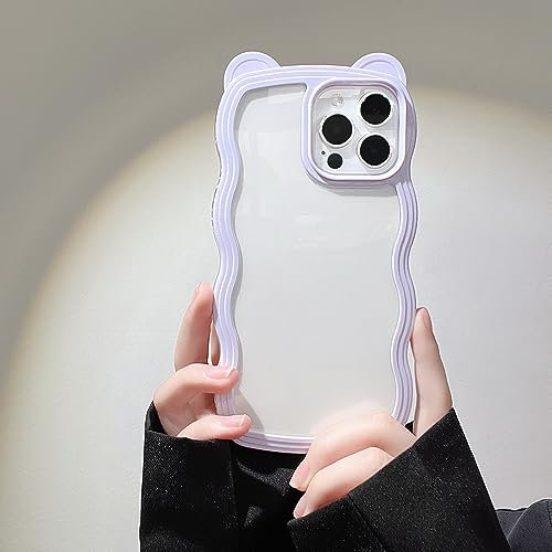 ZCDAYE Compatible with iPhone 13 Case, Cute Kawaii 3D Bear Ears Design, Clear Curly Wavy Shape Phone Case for Women Girls Soft TPU Shockproof Cover for iPhone 13 (6.1 inch), Purple