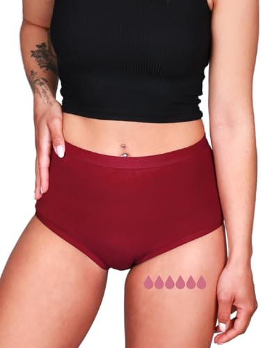 Taynie Comfort Bamboo Ultra Periodenunterwäsche Starke Blutung - Periodenwäsche - Menstruationsunterwäsche - ersetzt 6 Tampons, Periodenslip Tragedauer bis 12 Std., waschbar bis 60°C (38, Rot-Braun)