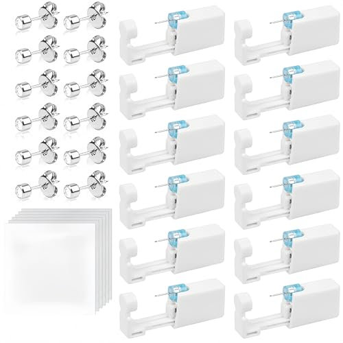 Aucuu 12 Stück Ohrlochstechpistole, Ohrloch Stecher, Steril-Steril Sicherheits Ohrlochpistole, Piercing Pistole mit Ohrstecker, Schmerzfreies Selbst-Piercing-Werkzeug