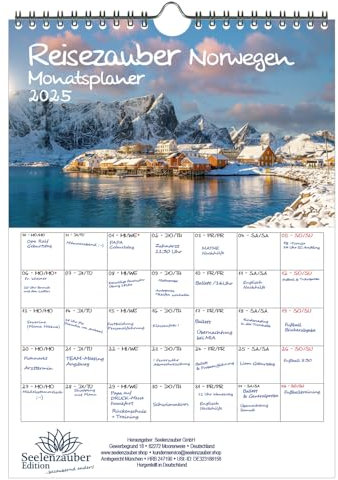 Reisezauber Norwegen Planer DIN A4 Kalender für 2025 Oslo Stadt Reise Land Urlaub - Seelenzauber