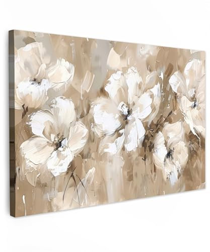 MuchoWow© Bilder Groß 120x80 cm XXL Wohnzimmer Deko Modern Wandbild Kunstdruck auf Leinwand Bild Schlafzimmer über Bett Room Decor Geschenke Blumen - Aquarell - Beige - Kunst