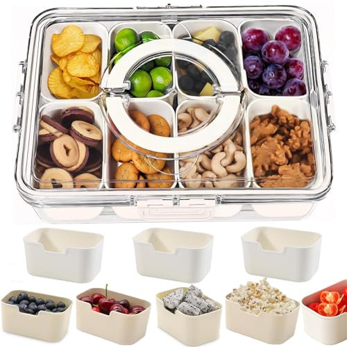 Snack Box Container,Bandeja Dividida para Servir con Tapa y Asa,Snack Box para Platos Portátiles de Aperitivos-Organizador para Caramelos,Frutas,Aperitivos para Fiestas,Entretenimiento,Picnic