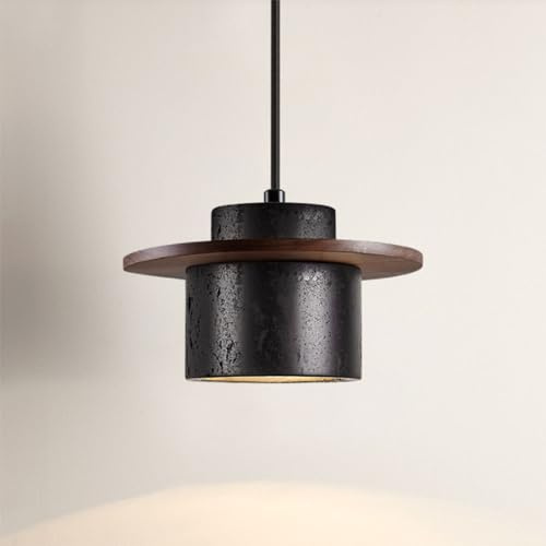 YKSJDFH Min Century Schlafzimmer-Nachttisch-Kronleuchter, kreative schwarze Travertin-Pendelleuchten, verstellbare Hängelampen für Zuhause, Retro-Wabi-Sabi-Stil, E27-Pendellampen, Bar,Lampen und Later