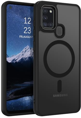 DOMAVER Magnetische Hülle für Galaxy A21s, Schwarz | Kompatibel mit Mag Safe, Matt Transparentes Material, Ultra Dünn, Rundumschutz