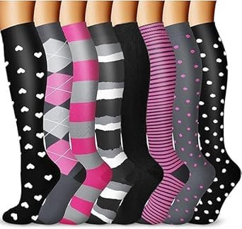 8 Paar Kompressionsstrümpfe Damen Herren Stützstrümpfe Thrombosestrümpfe Kniestrümpfe Kompressionsstrumpf Compression Socks Kompressionsstruempfe Women Flug Sport Reise Socken Reisestrümpfe Rosa