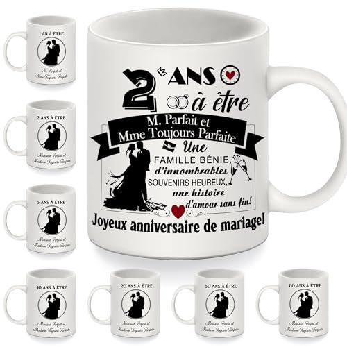2 Ans à être Monsieur Parfait et Madame Toujours Parfaite Mug anniversaire pour couples femmes hommes épouse mari 2 ans de mariage cadeau 2ème anniversaire cadeau Tasse à café(2 ans)