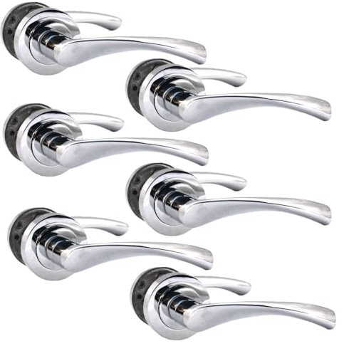 Epsom Door Handle Internal Polished Chrome Twist Door Handle Set, Interior Latch Lever on Rose, Door Latch Chrome, Door Handle Latch, Privacy Lockable Handle for Bathroom, Bedroom, Front Door 6 Set