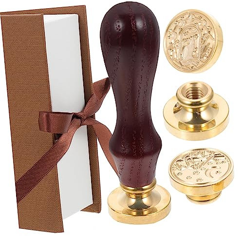 VILLCASE Vintage Wachssiegel Stempelset Holz und Kupfermaterial Abnehmbarer Kopf Leicht zu Nutzen für Hochzeitseinladungen und Bastelarbeiten