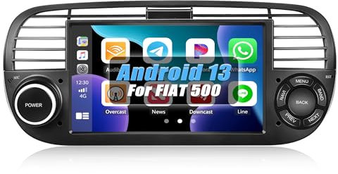 SIXWIN [1+32GB] Android 13 Autoradio con CarPlay/Android/HiFi per FIAT 500 2007-2015,7 HD TouchScreen Schermo Navigatore con WiFi RDS FM USB Bluetooth Mirrorlink(Nero)