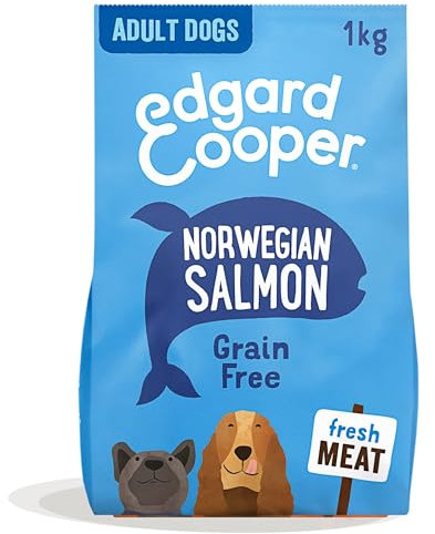 Edgard Cooper Crocchette Cani, Adulti, (Salmone Fresco, 1kg), croccantini cane, carne fresca e ingredienti naturali, senza cereali, senza zuccheri aggiunti, ipoallergenico