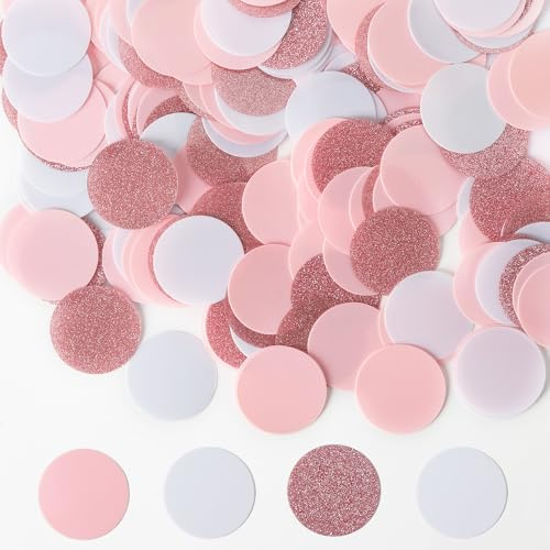 Milifox 60g Konfetti Kreise,Runde Papier Konfetti Punkte für Hochzeit Geburtstag Party Dekoration Baby Dusche Dekoration DIY Handwerk,Rose Gold Rosa Weiß Punkte