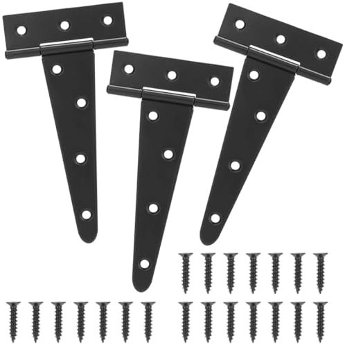 MOCNT 3 Pièces Charnières en T avec Vis 200mm Charnière Porte de Grange 8 pouces Charnière de Portail de Jardin Métallique Triangulaire Charnière Pliantes Abris de Jardin Noir