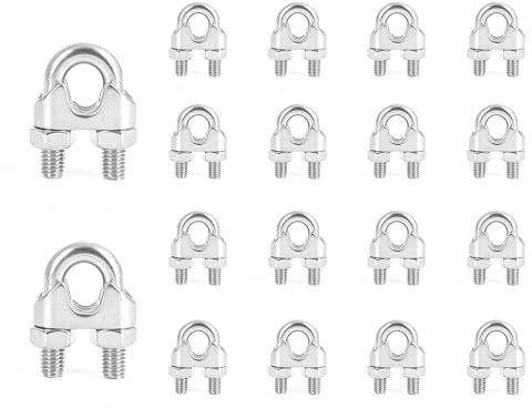 Lot de 16 Serre Cable Acier M8 U Boulon Clip de Câble en acier inoxydable 304 pour Corde à linge,Câble Métallique en Acier de 8 mm Corde