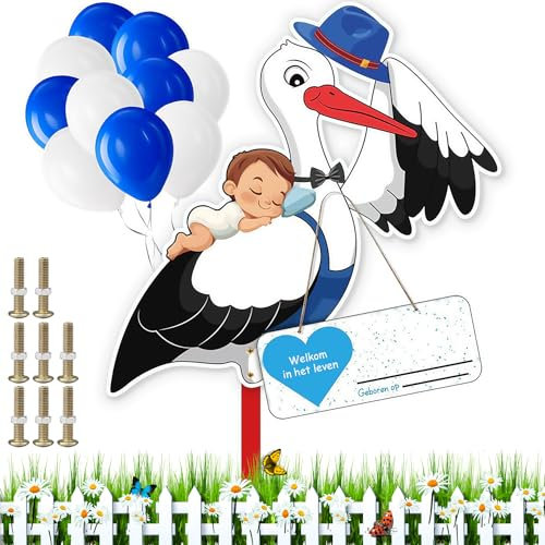Klapperstorch SET zur Geburt Baby,Baby Geburt Klapperstorch Set,Kazaigou Storch Geburt für Draussen,Klapperstorch Zur Geburt Draußen,Holzstorch Zur Geburt,Storch Geburt Storch für Draussen