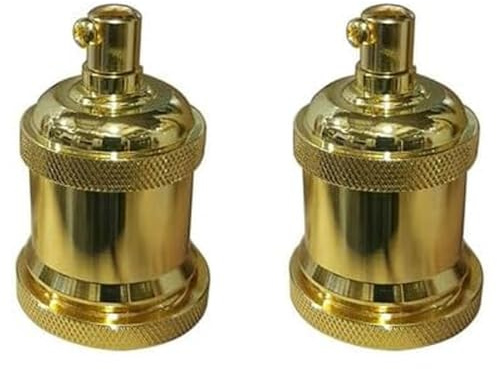 LEDSone 2 Pack E27 Vintage Ceramic Lamp Holder, Edison Screw Bulb Socket, Decorative Light Fitting for E27 Vintage Filament Bulbs, Antique Style, French Gold Finish
