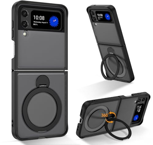 YINLAI für Samsung Galaxy Z Flip 4 5G Hülle Kompatibel mit Magsafe mit Ständer,HandyHülle Magnetisch mit 360° Ring Translucent Matt Stoßfest Case Schutzhülle für Samsung Galaxy Z Flip 3 6.7,Schwarz