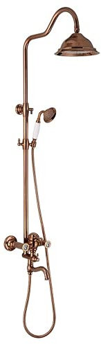 Vintage Messing Duschset mit Wasserhahn 22cm Überkopfbrause und Handbrause Verstellbare Duschstange Retro Duschsystem für Badezimmer