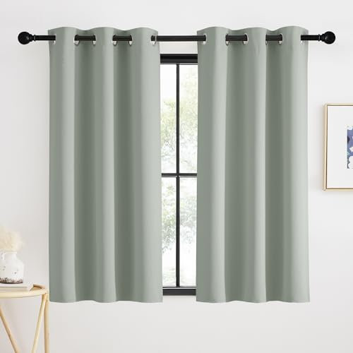 KGORGE Scheibengardine Salbeigrün Vorhang Blickdicht Küchengardinen Kurze Gardinen Fenster 90 x 90 cm(HxB) Verdunklungsvorhänge mit Ösen Vorhänge Wärmeisolierend