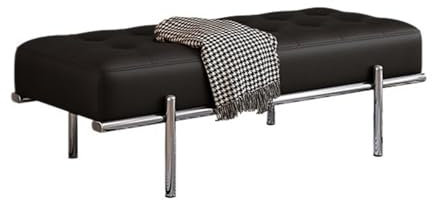 ZENY896V Ottomane für Schlafzimmer Bett-Endhocker Leichte Luxus-Schuhwickelbank Edelstahl Lange Bank Leder Minimalistische Nachttischbank Ende der Bettbank(Schwarz,Groß)