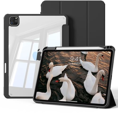 ZOPSGYU Hülle für iPad Pro 12,9 Zoll (6./5., 2022/2021), für iPad Air 13 Zoll (M3/M2, 2025/2024) mit Stifthalter, Slim Stand Smart Cover mit klarer Rückschale, Auto Sleep/Wake, Schwarz