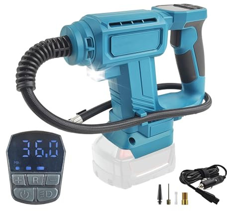 TALOEYH - Battery Compressor Compatible with Makita 18V Battery, Cordless Air Compressor, 12V Car Power Adapter, 0-120 PSI, Handheld Air Pump for Motorcycle, Bicycle, Car, Ball (Basic Accessories)
