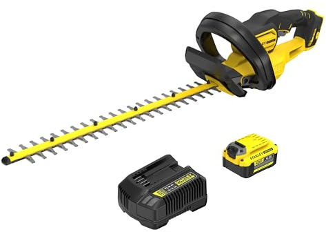 STANLEY FATMAX 18V V20 Akku-Heckenschere (55 cm Schwertlänge, 19 mm Schnittstärke, mit Bügelhandgriff & Messer-Schnellstopp, inkl. 4.0Ah Akku & Ladegerät) SFMCHT655M1-QW