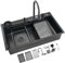 Fregadero De Cocina Multifunción Negro Con Grifo De Cascada Fregadero De Un Solo Tazón De Acero Inoxidable 304 Con Lavaplatos Incluidos Todos Los Accesorios(81x50x22cm)